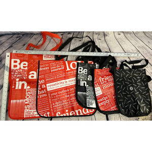 Lot of Five (5) Reusable Black/Red/White Lululemon Tote Bags - Three Sizes